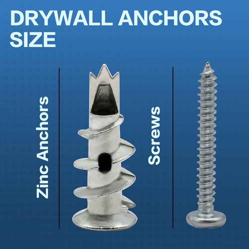 Tkiaea Zinc Self-Drilling Drywall Anchors Kit, 25 Heavy Duty Metal Anchors + 25 #8 x 1-1/4"Screws, Total 50 Pieces - Image 4